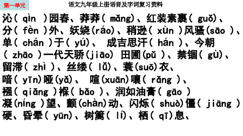 九年级上册语文字词整理ppt