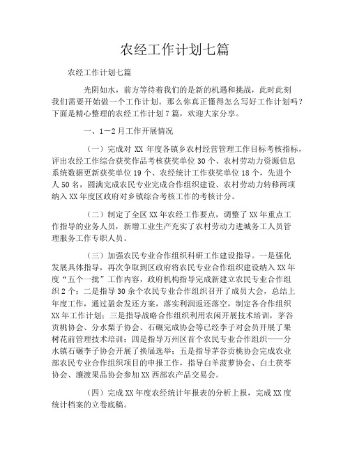 农经工作计划七篇
