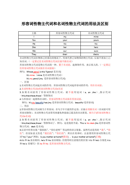 形容词性物主代词和名词性物主代词