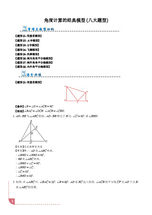 角度计算的经典模型(八大题型)(解析版)-初中数学