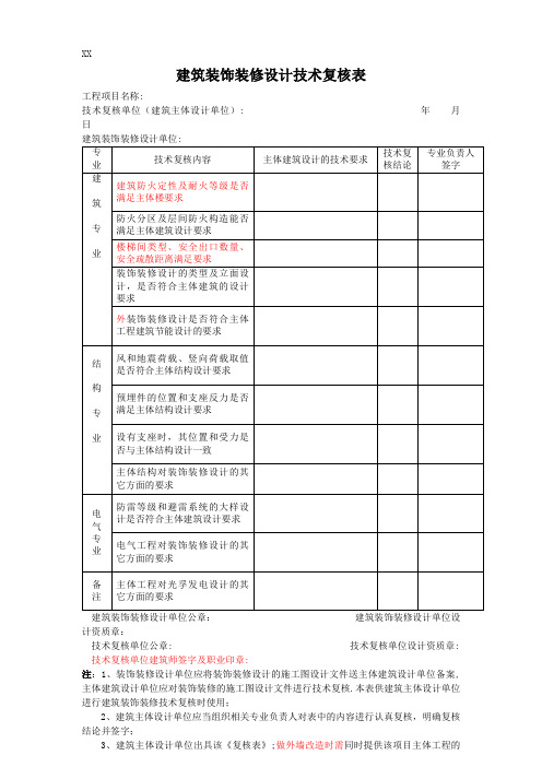 建筑装饰装修设计技术复核表
