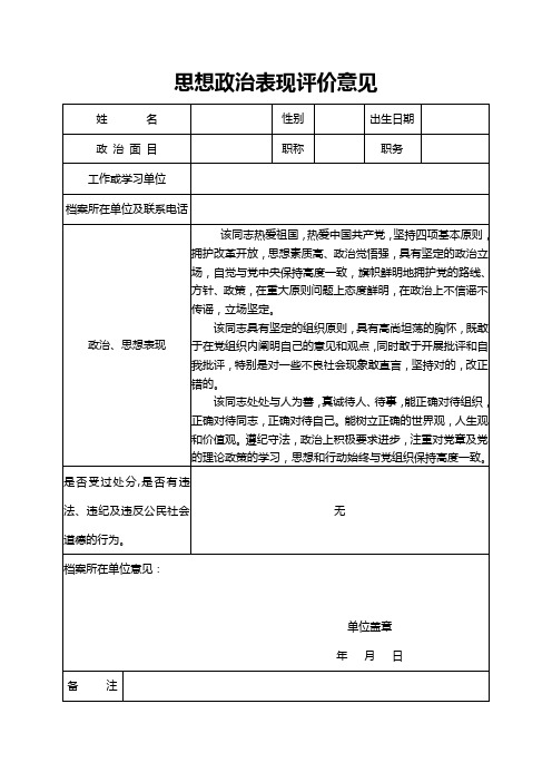 思想政治品德考核表