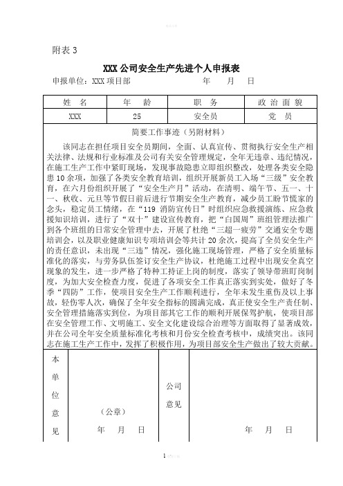 安全生产先进个人申报