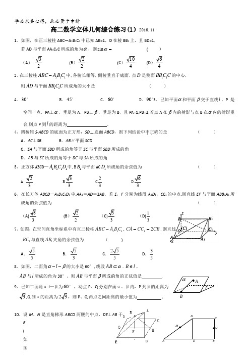 浙江省诸暨市牌头中学高二数学：立体几何综合练习(1)含答案