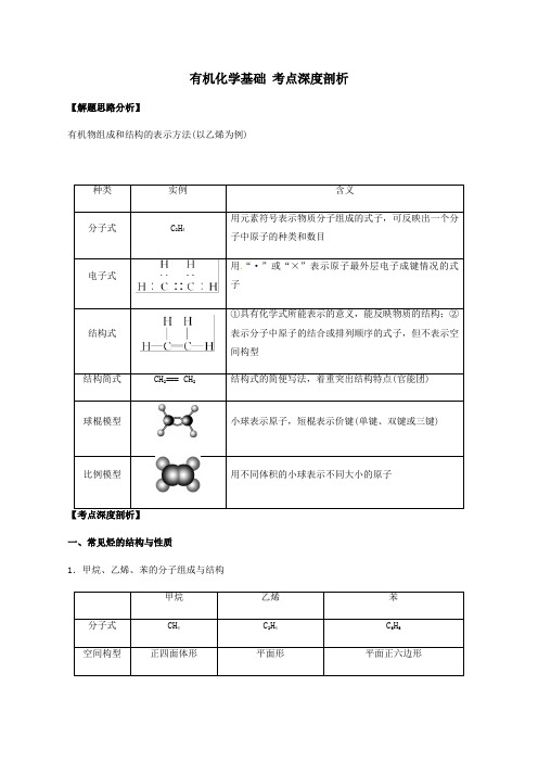 (人教版)2019-2020学年高三化学一轮复习 有机化学基础 考点深度剖析(学生版)