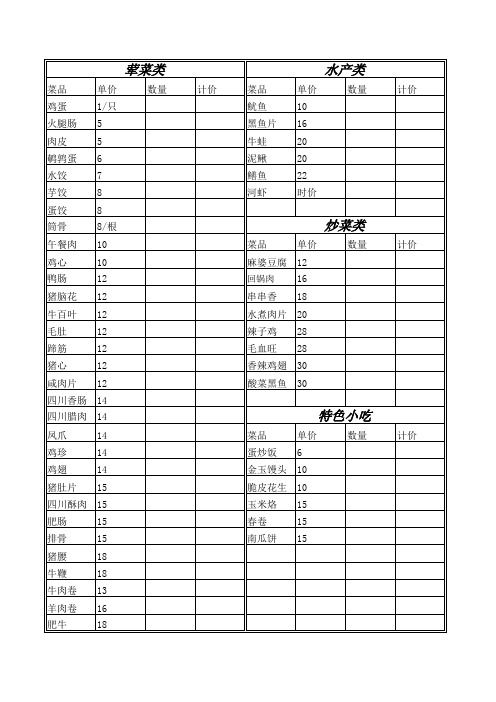 火锅菜单