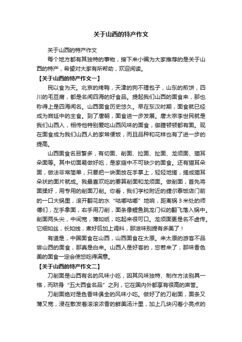 关于山西的特产作文