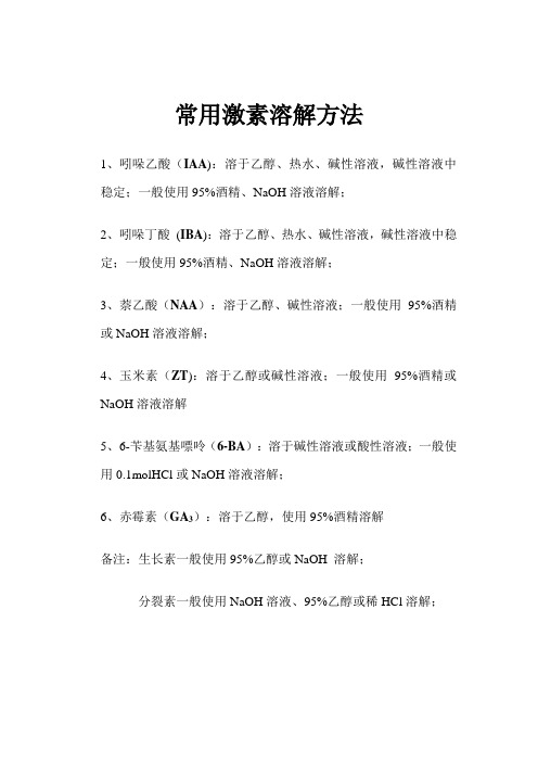 植物组织培养常用激素溶解方法