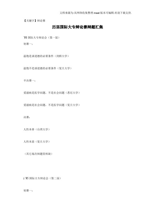 【辩论赛】历届国际大专辩论赛辩题汇集