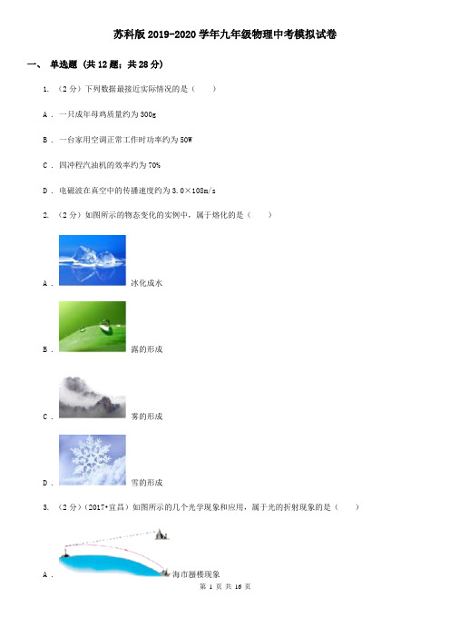 苏科版2019-2020学年九年级物理中考模拟试卷