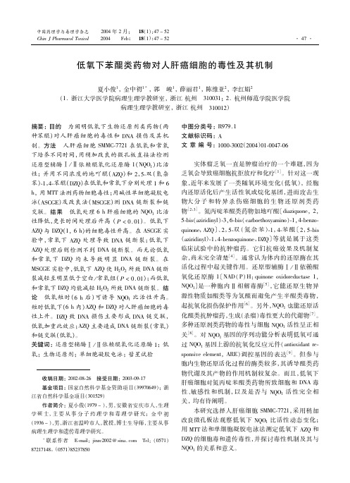 低氧下苯醌类药物对人肝癌细胞的毒性及其机制