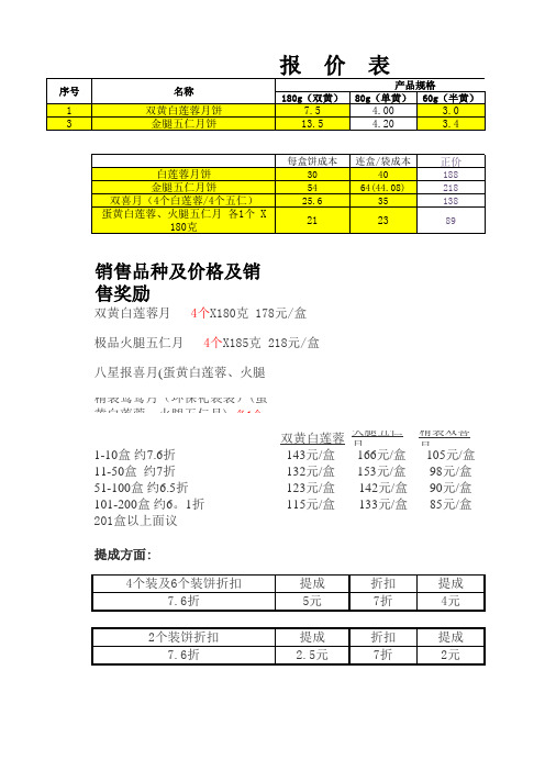 酒楼月饼单个成本报价表