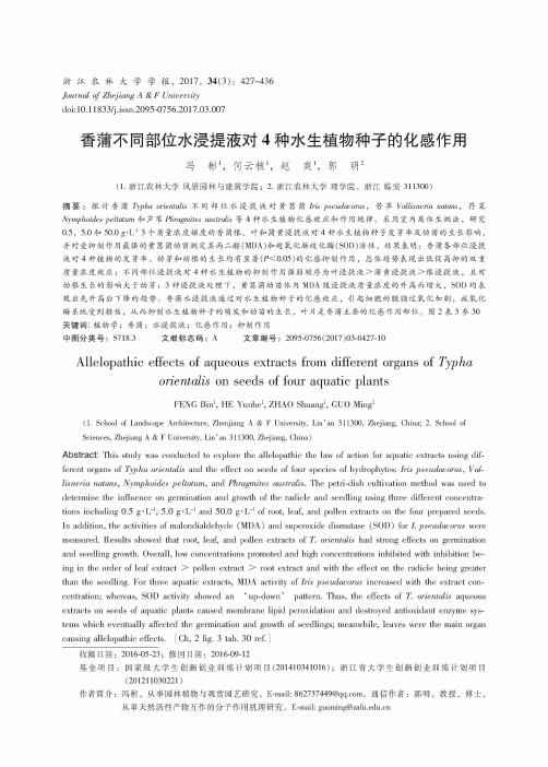 香蒲不同部位水浸提液对4种水生植物种子的化感作用