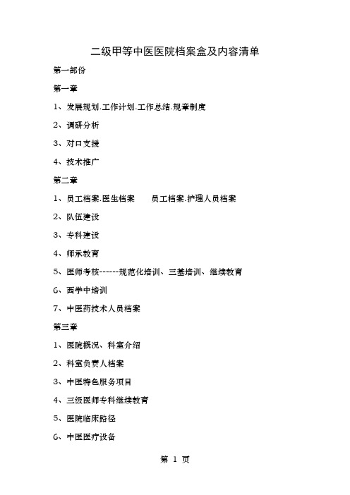 二级甲等中医医院档案盒及内容清单