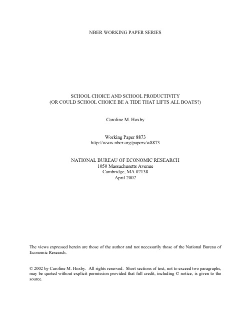 SCHOOL CHOICE AND SCHOOL PRODUCTIVITY
