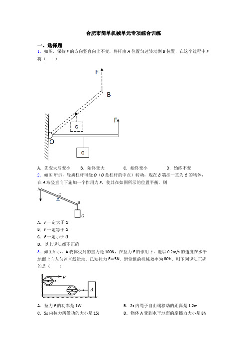合肥市简单机械单元专项综合训练