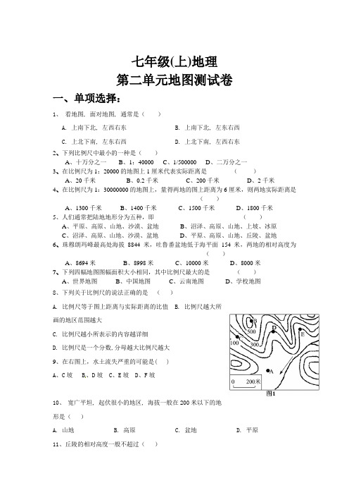 七年级(上)地理第二单元地图测试卷