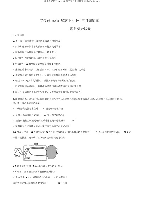 湖北省武汉市2018届高三五月训练题理科综合试卷word