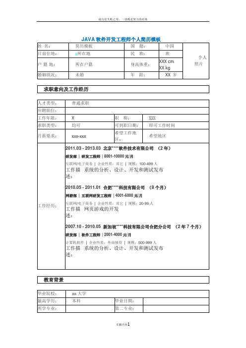 JAVA软件开发工程师个人简历模板