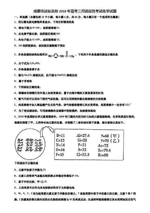成都市达标名校2018年高考三月适应性考试化学试题含解析