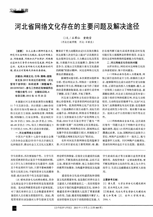 河北省网络文化存在的主要问题及解决途径