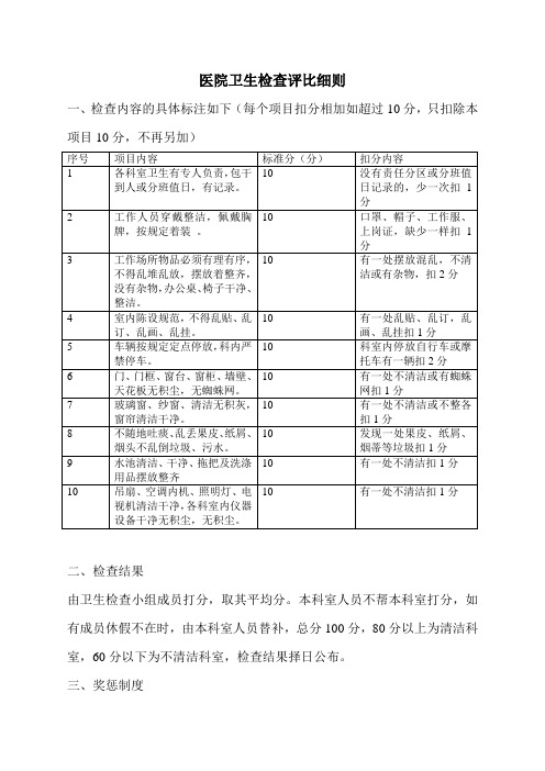 医院卫生检查评比细则