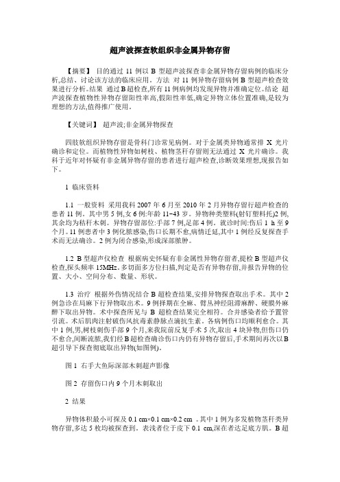 超声波探查软组织非金属异物存留