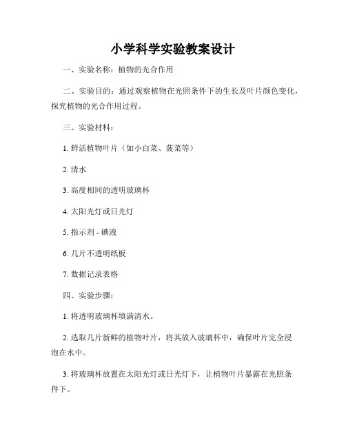 小学科学实验教案设计