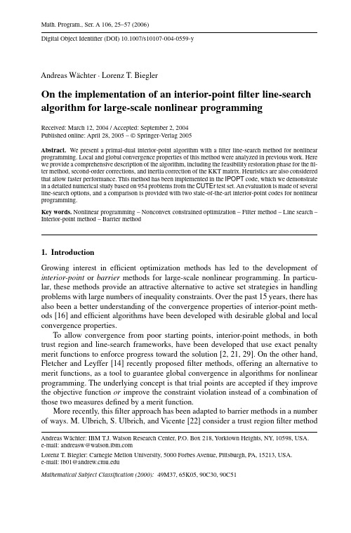 On the implementation of an interior-point filter line-search algorithm for large-scale