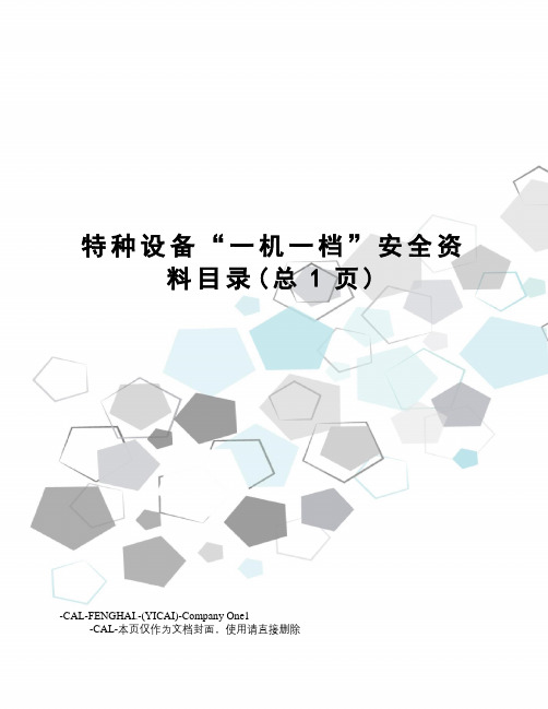特种设备“一机一档”安全资料目录