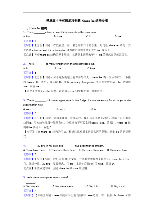 译林版中考英语复习专题 there be结构专项