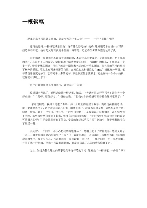 攀枝花市中考满分作文-一根钢笔