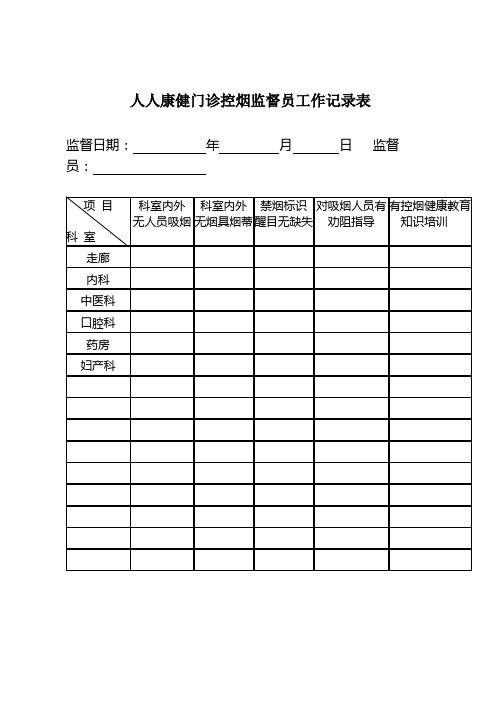 医疗机构控烟巡查工作记录表