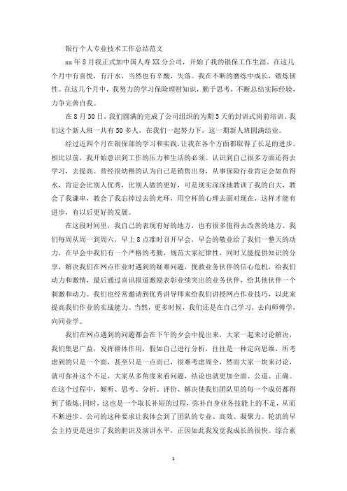 最新银行个人专业技术工作总结