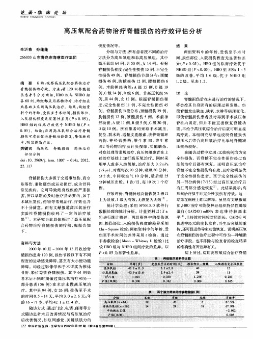 高压氧配合药物治疗脊髓损伤的疗效评估分析