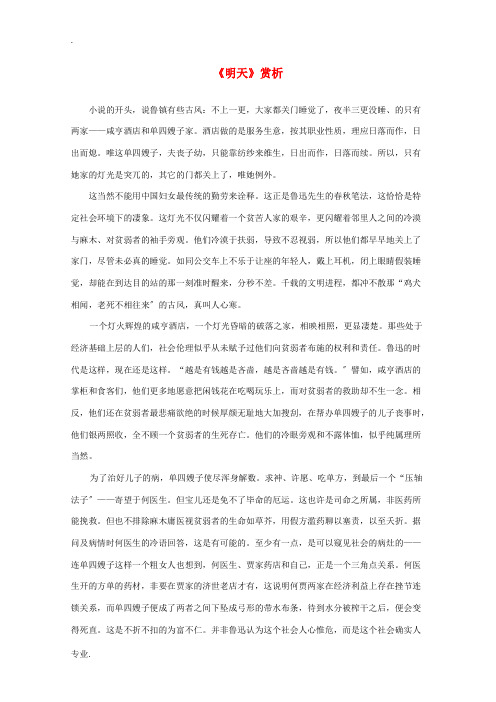 江苏省高考语文名著《呐喊》赏析 《明天》素材