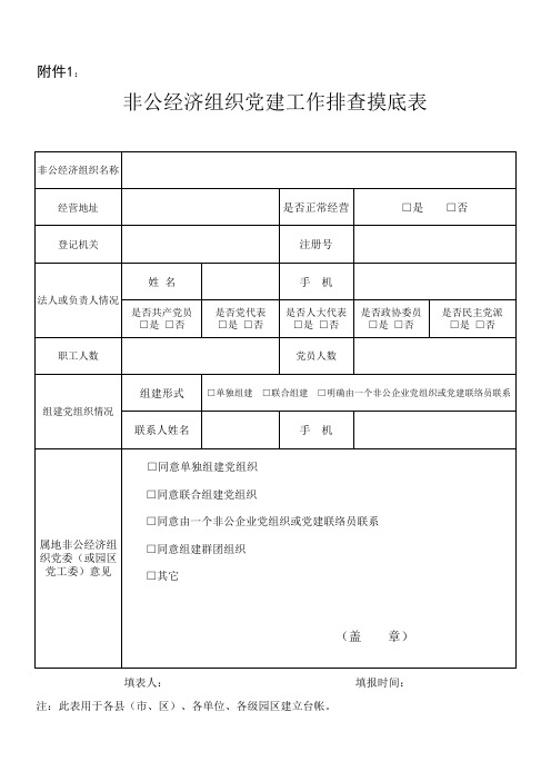 1、非公经济组织党建工作排查摸底表