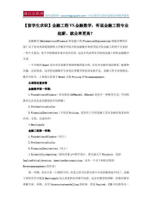 【留学生求职】金融工程VS.金融数学,听说金融工程专业起薪、就业率更高？