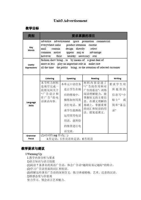 中职英语基础模块四Unit3 advertisement教参