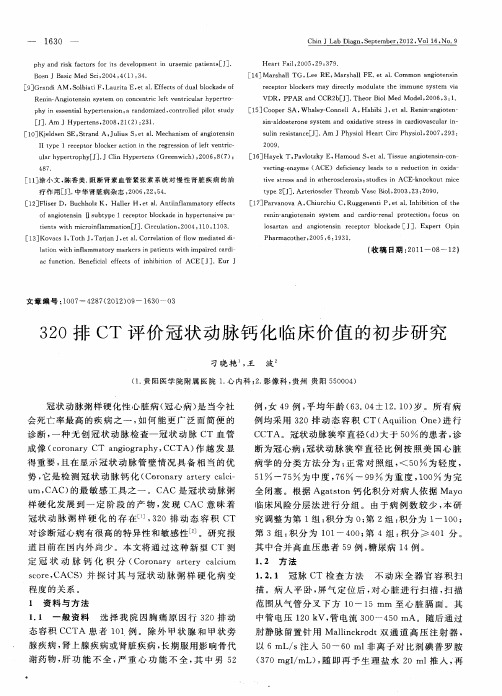 320排CT评价冠状动脉钙化临床价值的初步研究