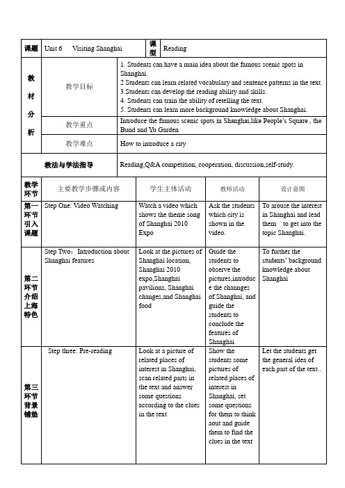 七年级Unit6-Visiting-shanghai教案