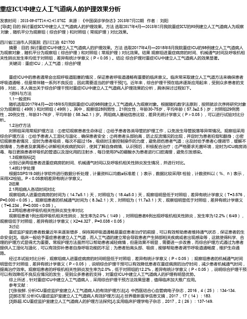 重症ICU中建立人工气道病人的护理效果分析