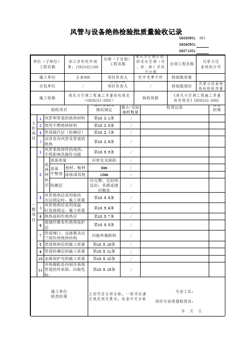 【工程常用表格】管与设备绝热检验批质量验收记录