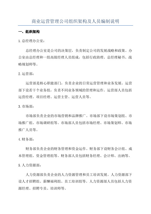 商业运营管理公司组织架构及人员编制说明