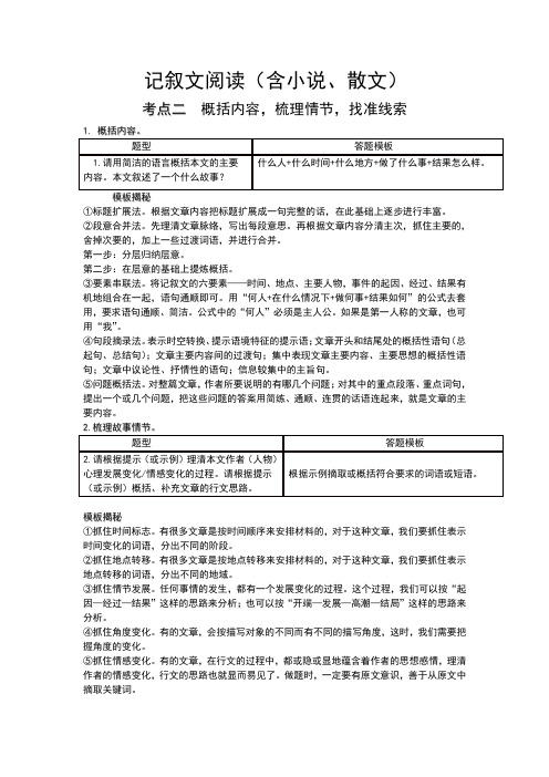 中考语文现代文阅读考点二：概括内容,梳理情节,找准线索   答题模板