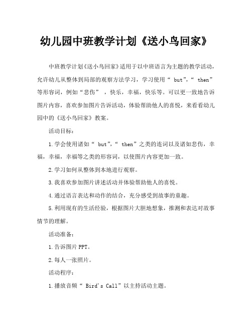 幼儿园中班教案《送小鸟回家》