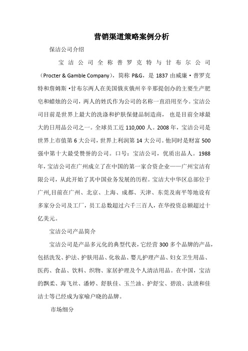 营销渠道策略案例分析