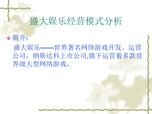 盛大娱乐经营模式分析-文档资料