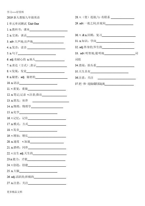 最新新人教版九年级英语1单元单词测试