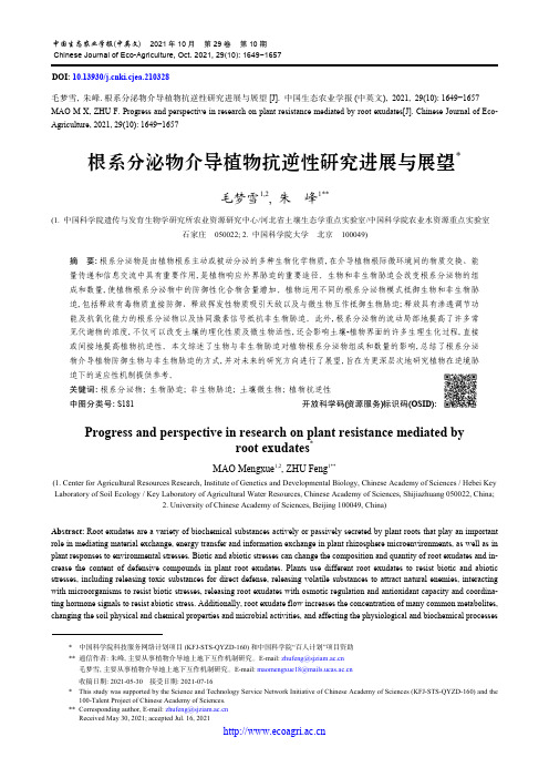 根系分泌物介导植物抗逆性研究进展与展望